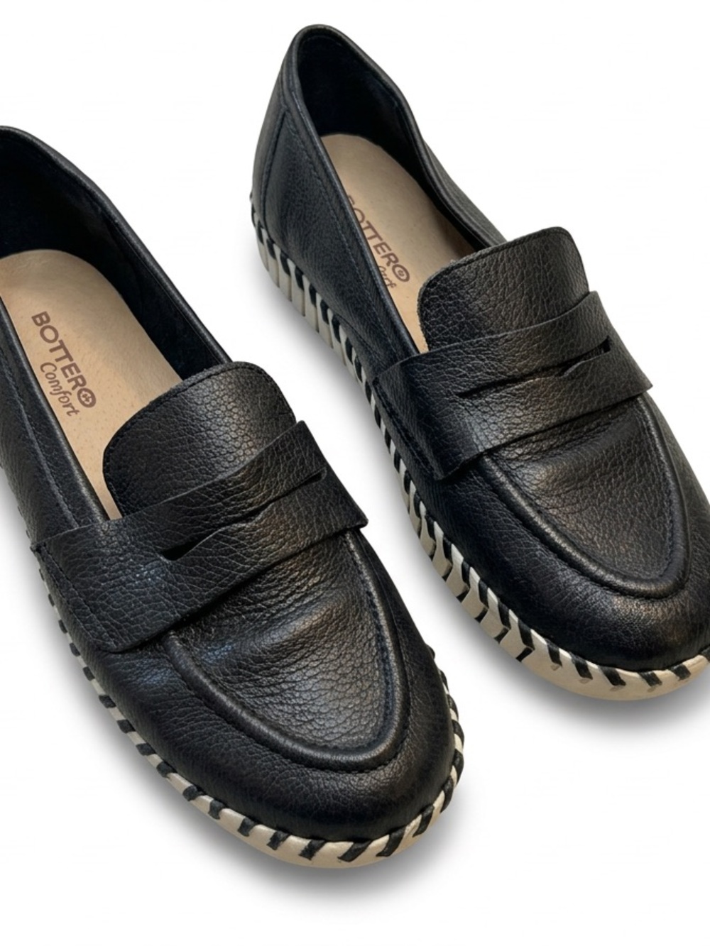 Black Leather Penny Loafers for Women